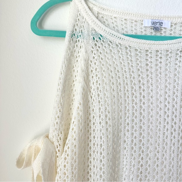 Crochet Knit Cold Shoulder Top Swimsuit Coverup Hollow Out Knit Loose Shirt - Picture 6 of 7